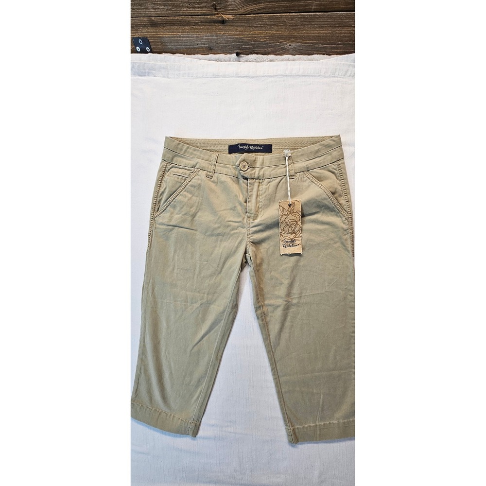 Freestyle Revolution Womens Khaki Capri Pants Size 11 Stretch Cotton Cropped